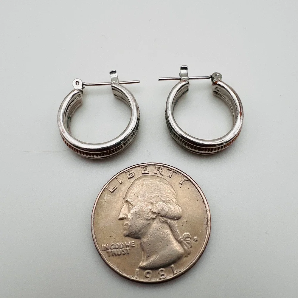 Two Tone Silver Gold Hoop Earrings Small C Hoop Lever Back Mixed Metal